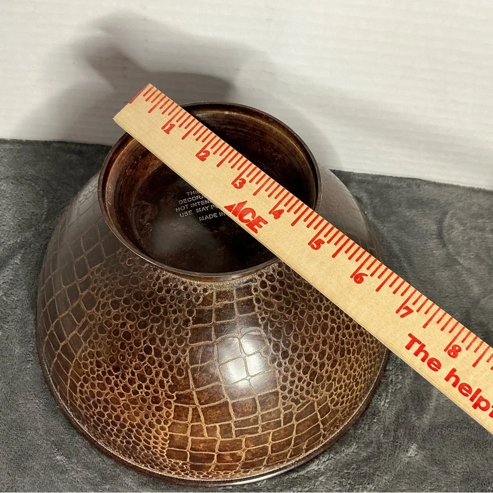 Decorative Brown Etched Metal Bowl Textured Pattern Pedestal‎ Base Made in India